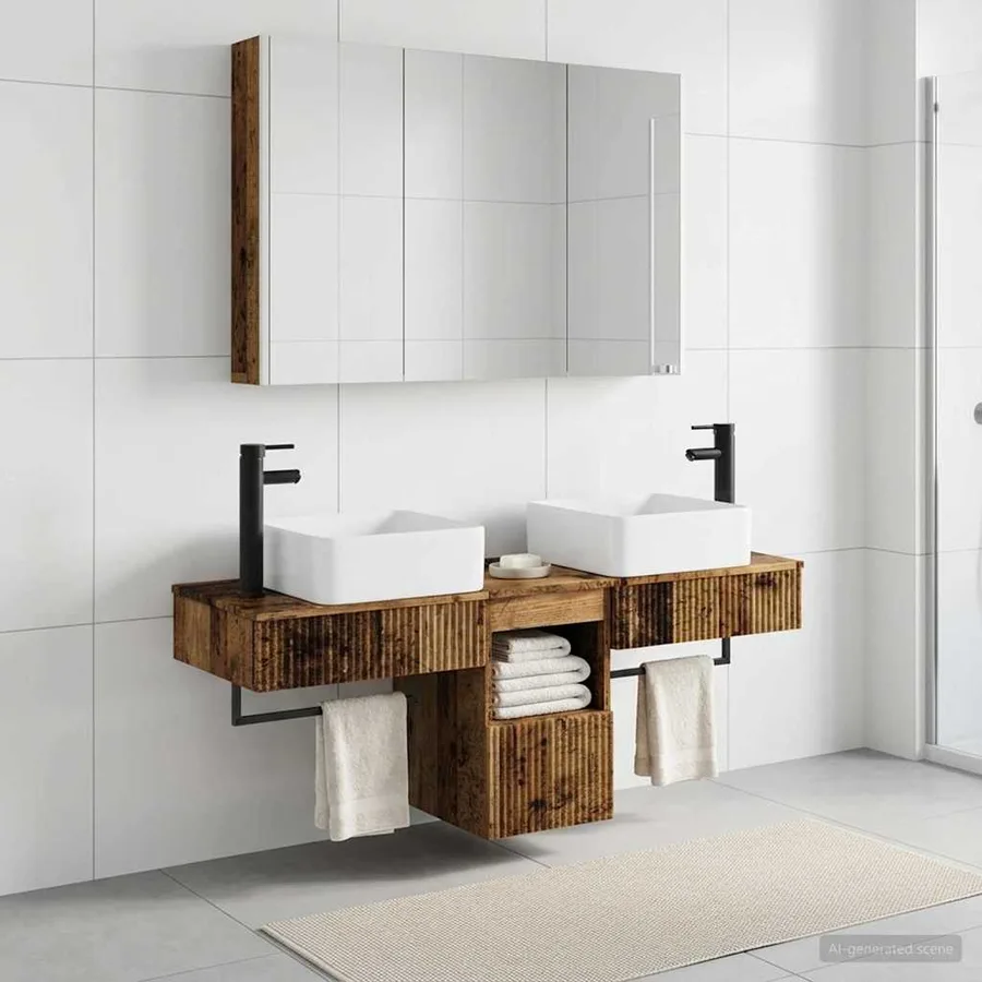 Ensemble d'armoire de salle de bain 4 pcs Bois ancien - 4