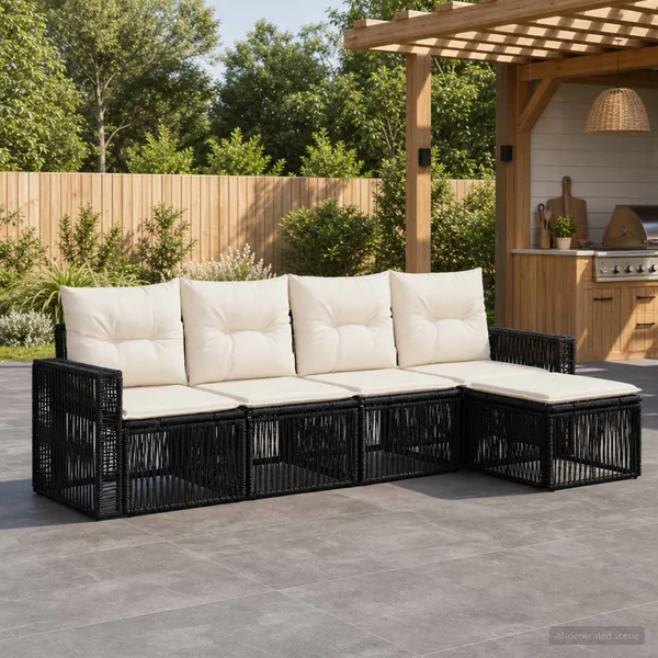 Ensemble de canapé de jardin 5 pcs Noir et blanc crème