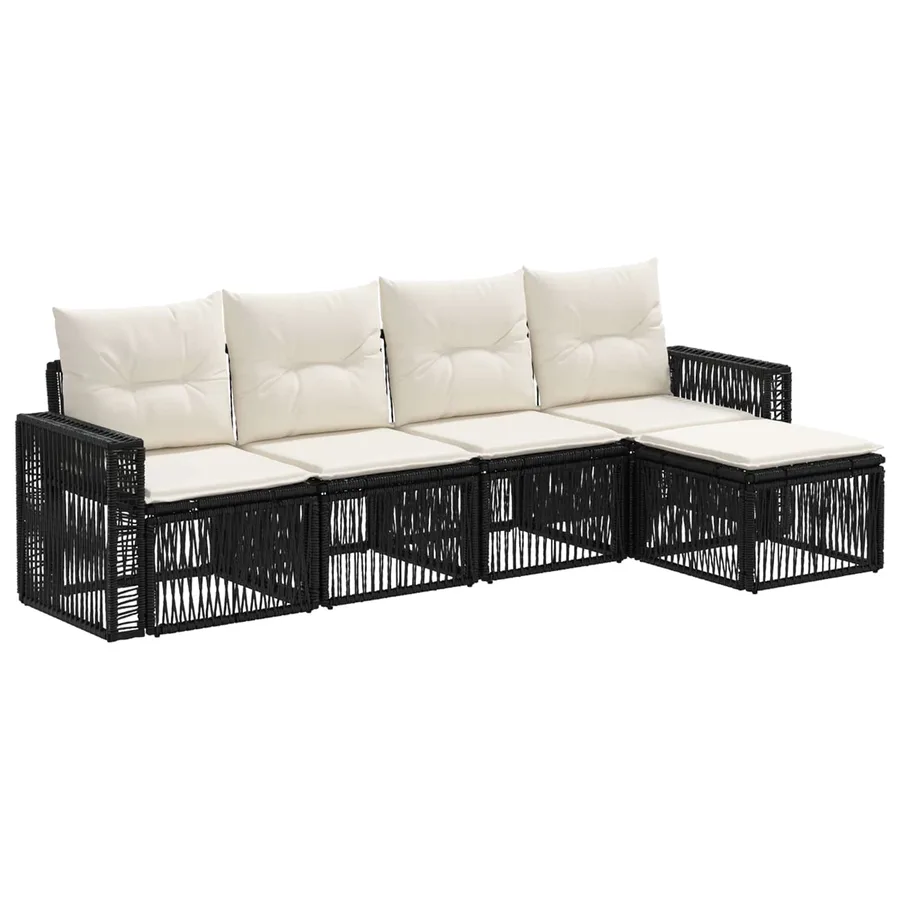 Ensemble de canapé de jardin 5 pcs Noir et blanc crème - 2