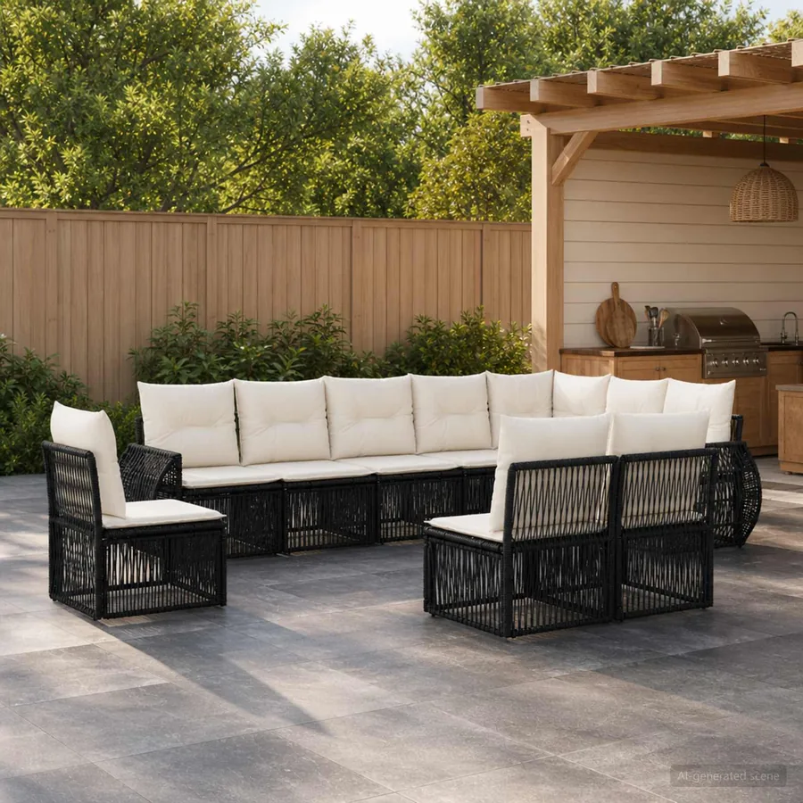 Ensemble de canapé de jardin 10 pcs Noir et blanc crème