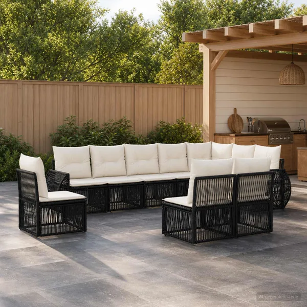 Ensemble de canapé de jardin 10 pcs Noir et blanc crème
