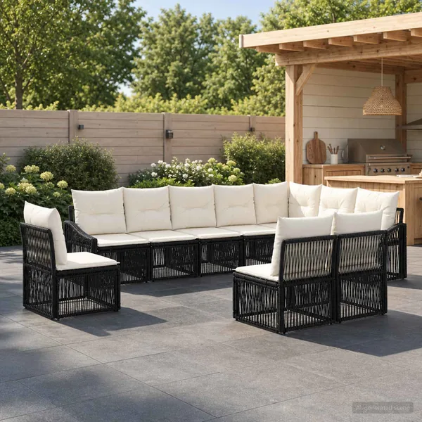 Ensemble de canapé de jardin 10 pcs Noir polyrotin