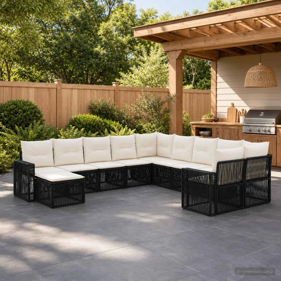 Ensemble de canapé de jardin 11 pcs Noir et blanc crème
