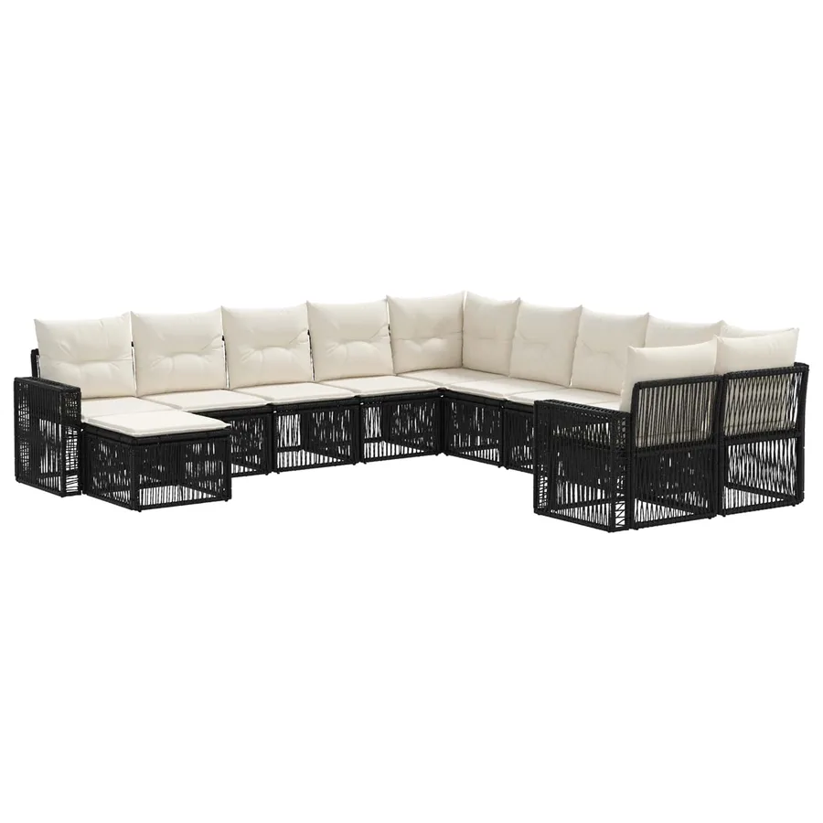 Ensemble de canapé de jardin 11 pcs Noir et blanc crème - 2