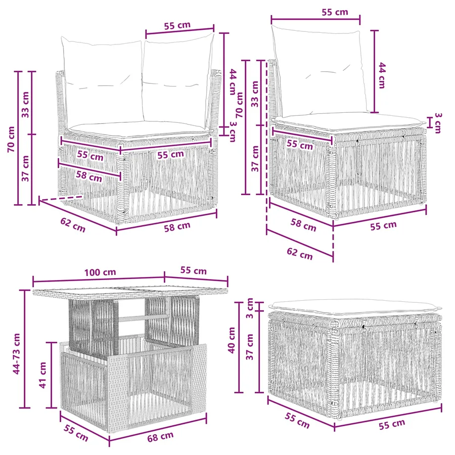 Ensemble de canapé de jardin 11 pcs Noir et blanc crème - 8