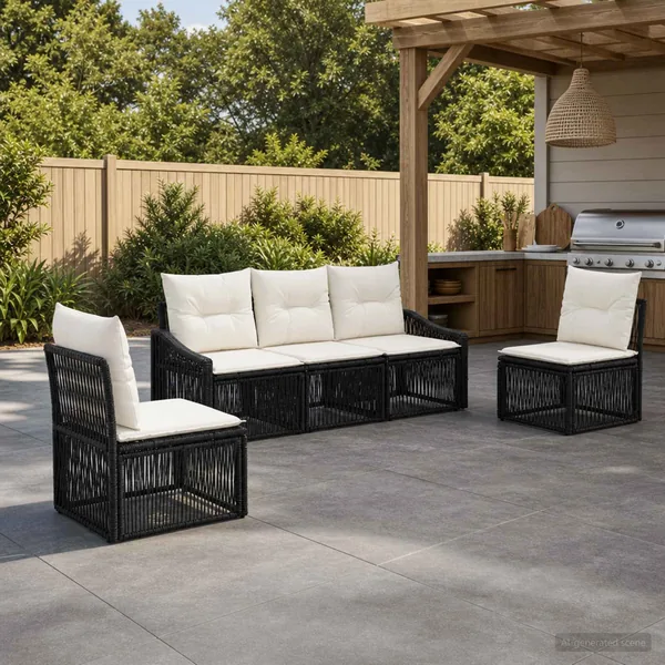 Ensemble de canapé de jardin 5 pcs Noir polyrotin