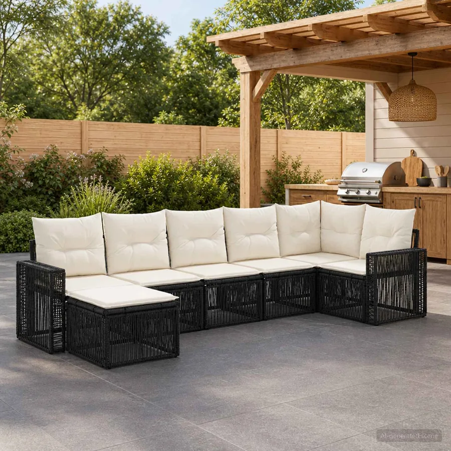 Ensemble de canapé de jardin 7 pcs Noir et blanc crème