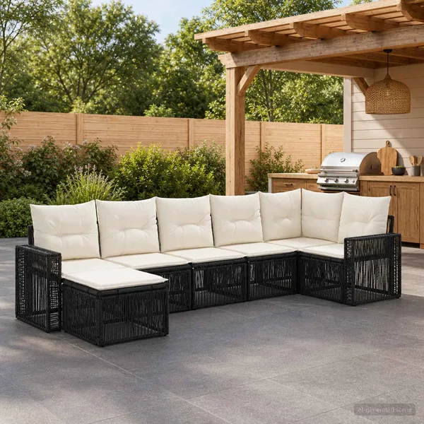 Ensemble de canapé de jardin 7 pcs Noir et blanc crème