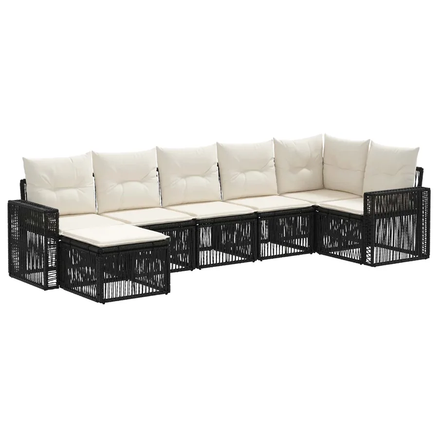 Ensemble de canapé de jardin 7 pcs Noir et blanc crème - 2