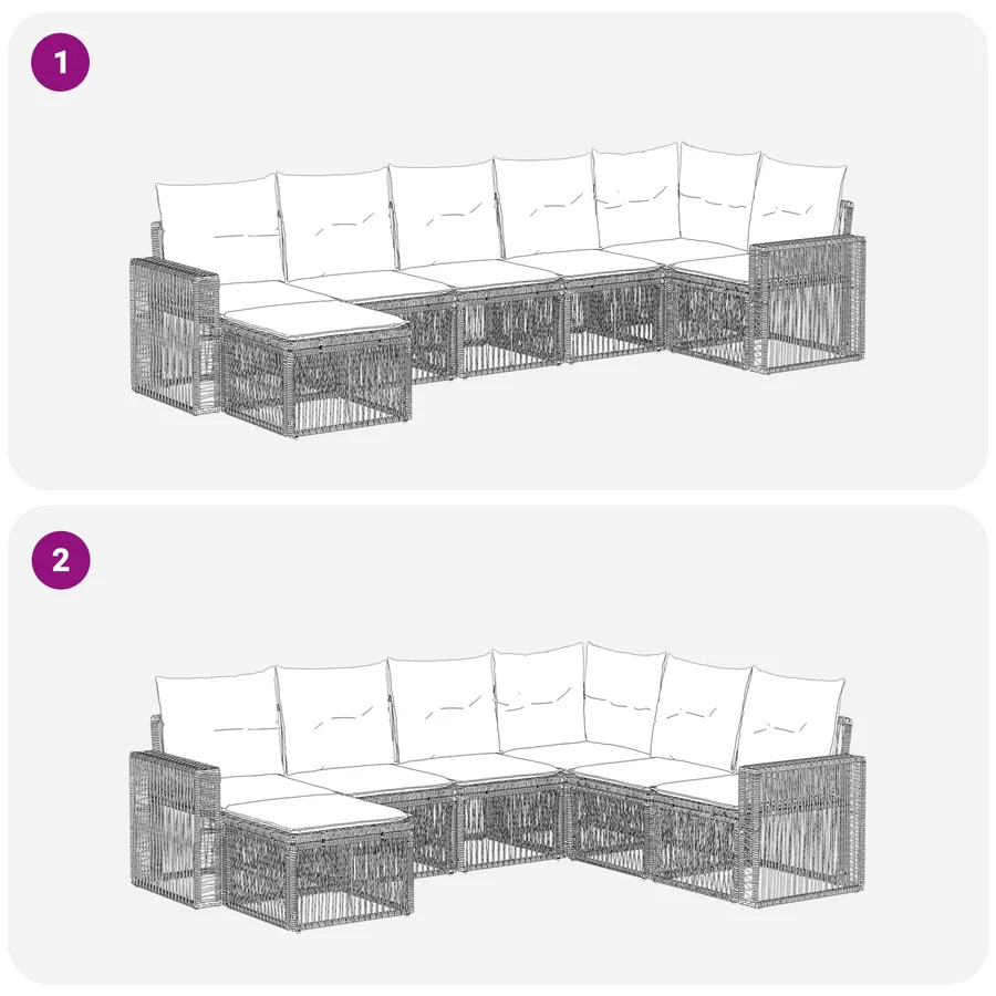 Ensemble de canapé de jardin 7 pcs Noir et blanc crème - 7