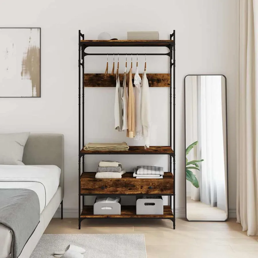 Armoire à tiroirs chêne fumé 89x39x184,5 cm bois d'ingénierie - 3