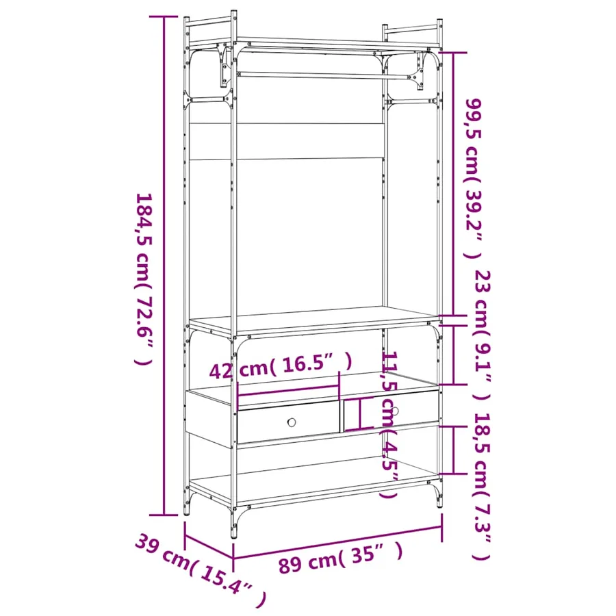 Armoire à tiroirs chêne fumé 89x39x184,5 cm bois d'ingénierie - 9