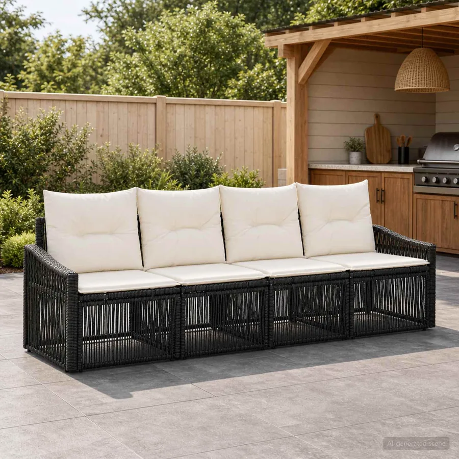 Ensemble de canapé de jardin 4 pcs Noir polyrotin