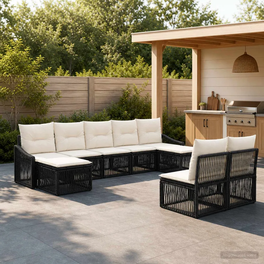 Ensemble de canapé de jardin 9 pcs Noir polyrotin