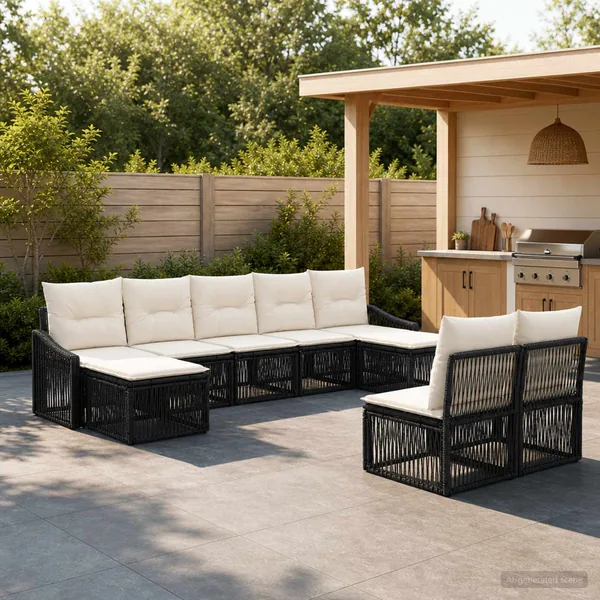 Ensemble de canapé de jardin 9 pcs Noir polyrotin