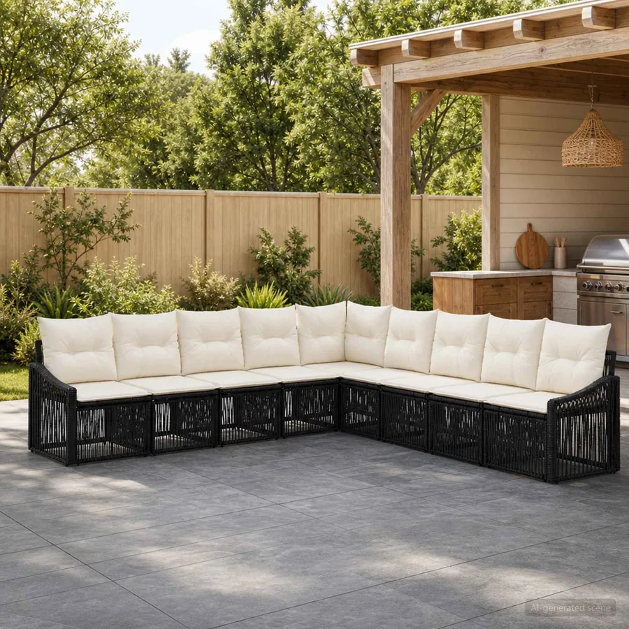 Ensemble de canapé de jardin 9 pcs Noir polyrotin