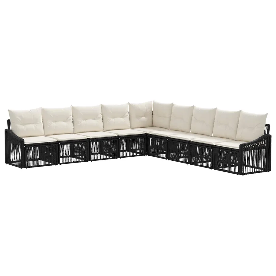 Ensemble de canapé de jardin 9 pcs Noir polyrotin - 2
