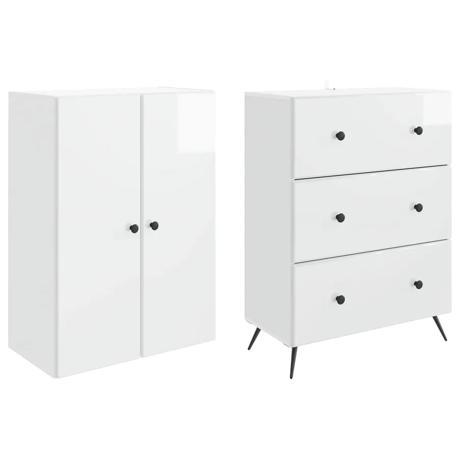 Ensemble de Meubles 2 pcs Blanc brillant 66 x 34,5 x 90 cm - 4