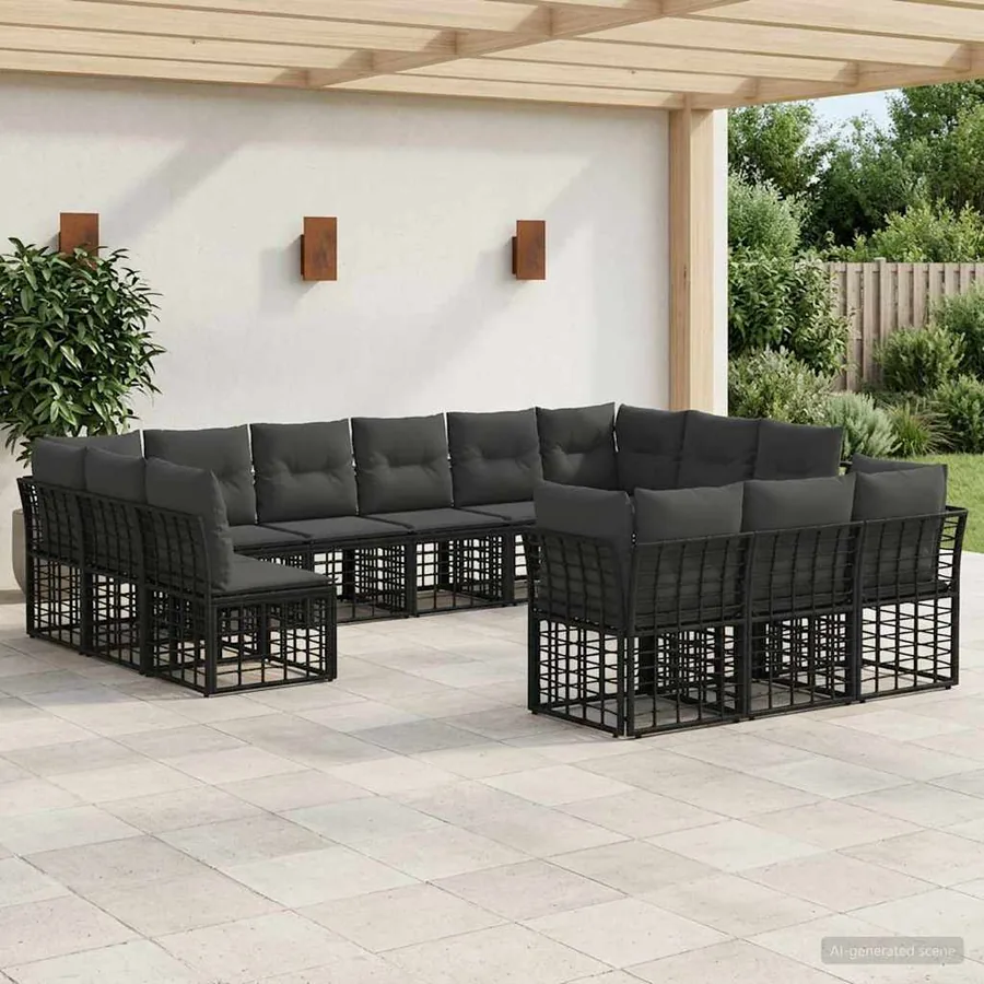 Ensemble de canapés d'extérieur Noir et Gris foncé Polyester