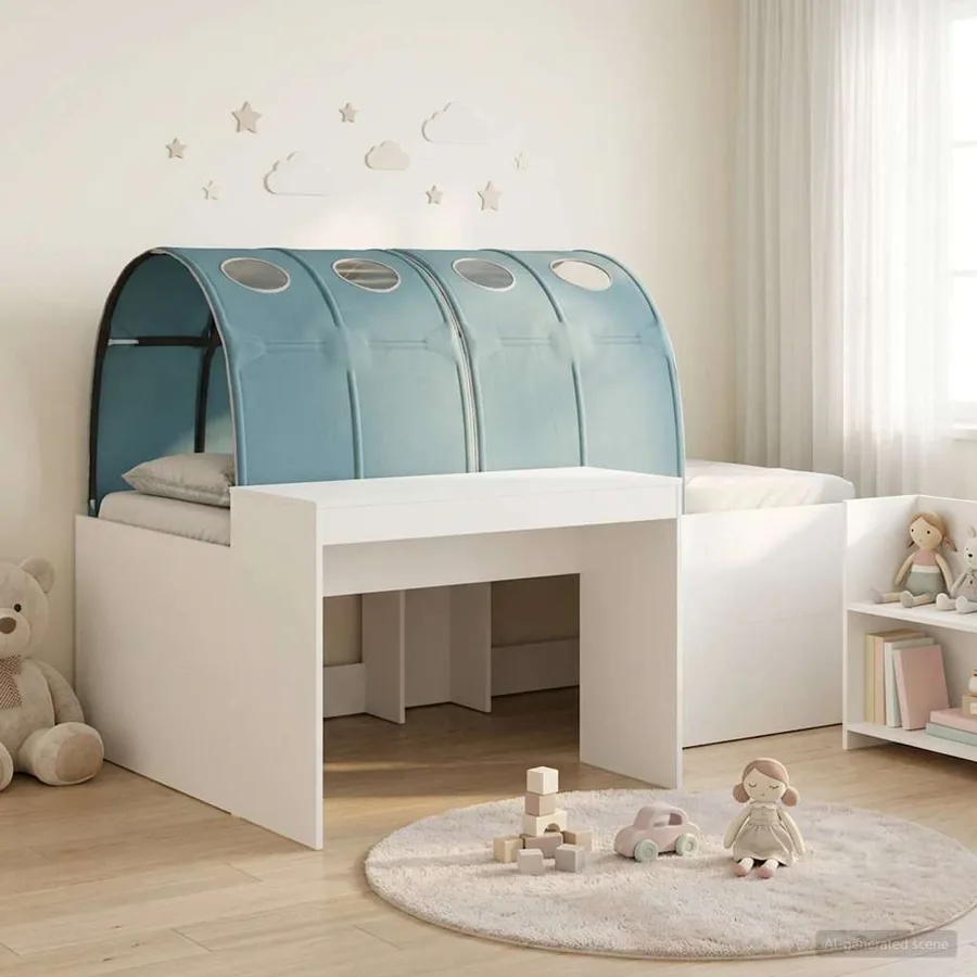 Lit avec Tunnel 3 pc Chêne Artisanal et Bleu Clair