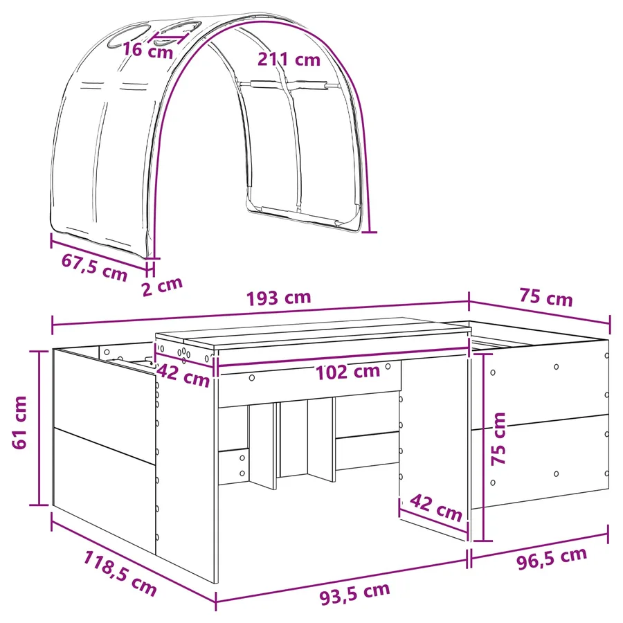 Lit avec Tunnel 3 pc Chêne Artisanal et Bleu Clair - 11