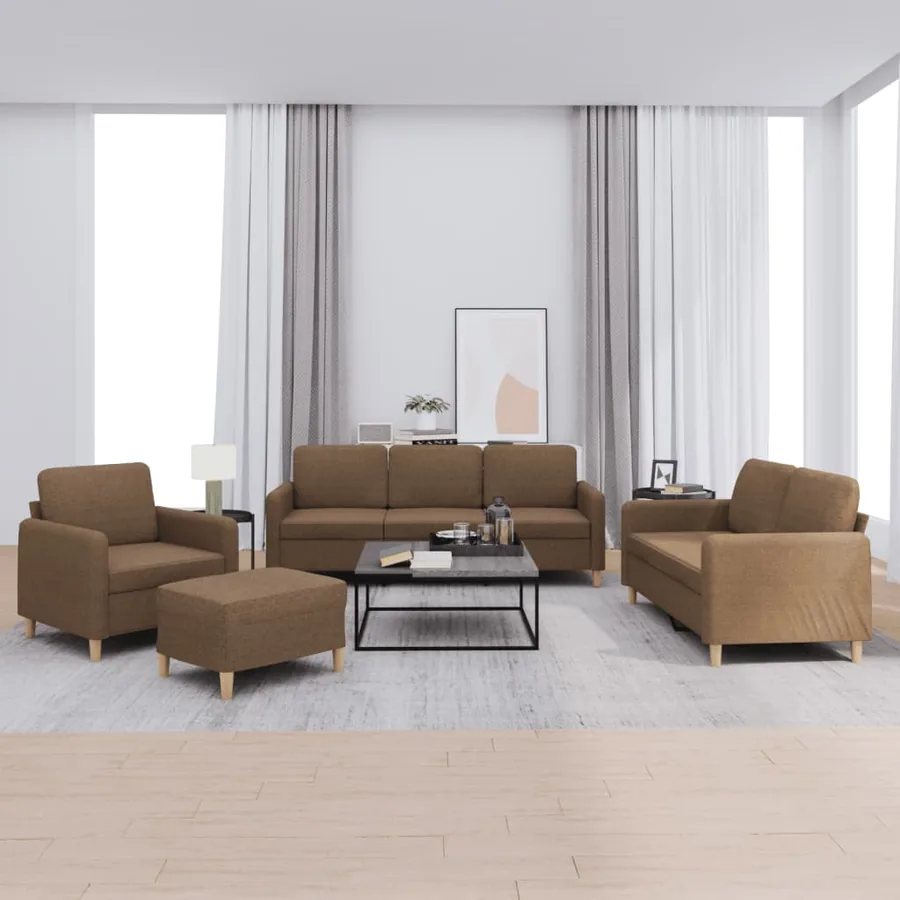 Ensemble de canapés 4 pcs avec coussins Marron Tissu