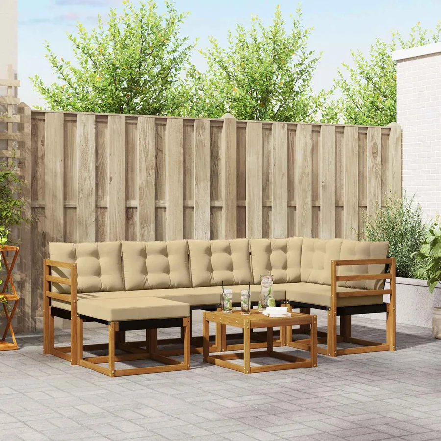 Ensemble de canapés d'extérieur 7 pcs Naturel et Beige