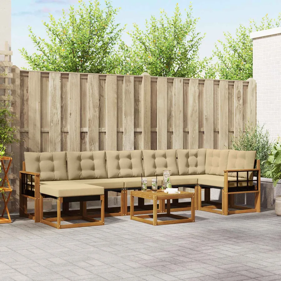 Ensemble de canapés d'extérieur 8 pcs Naturel et Beige