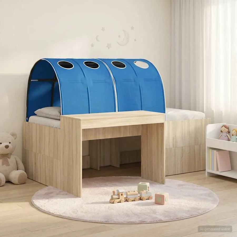 Lit avec Tunnel 3 pc Chêne Sonoma et bleu Bois d'ingénierie