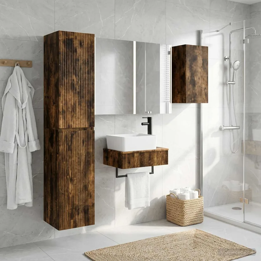 Ensemble de mobilier de salle de bain 5 pcs Chêne fumé