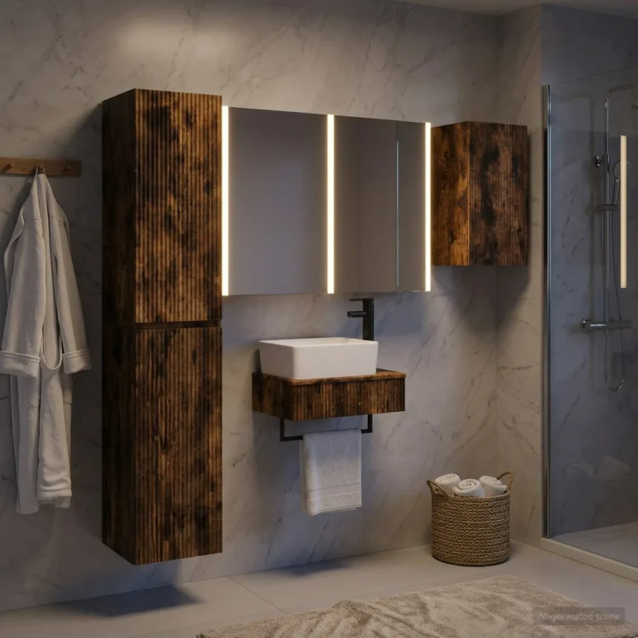 Ensemble de mobilier de salle de bain 5 pcs Chêne fumé - 4