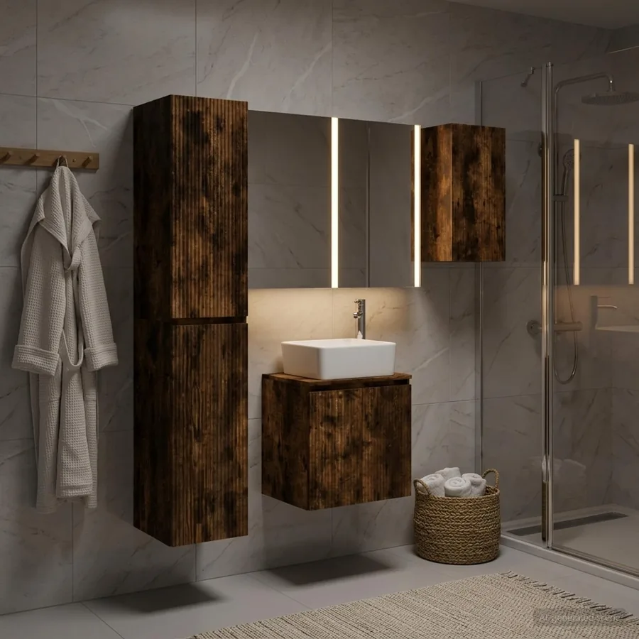 Ensemble d'armoire de salle de bain 5 pcs Chêne fumé