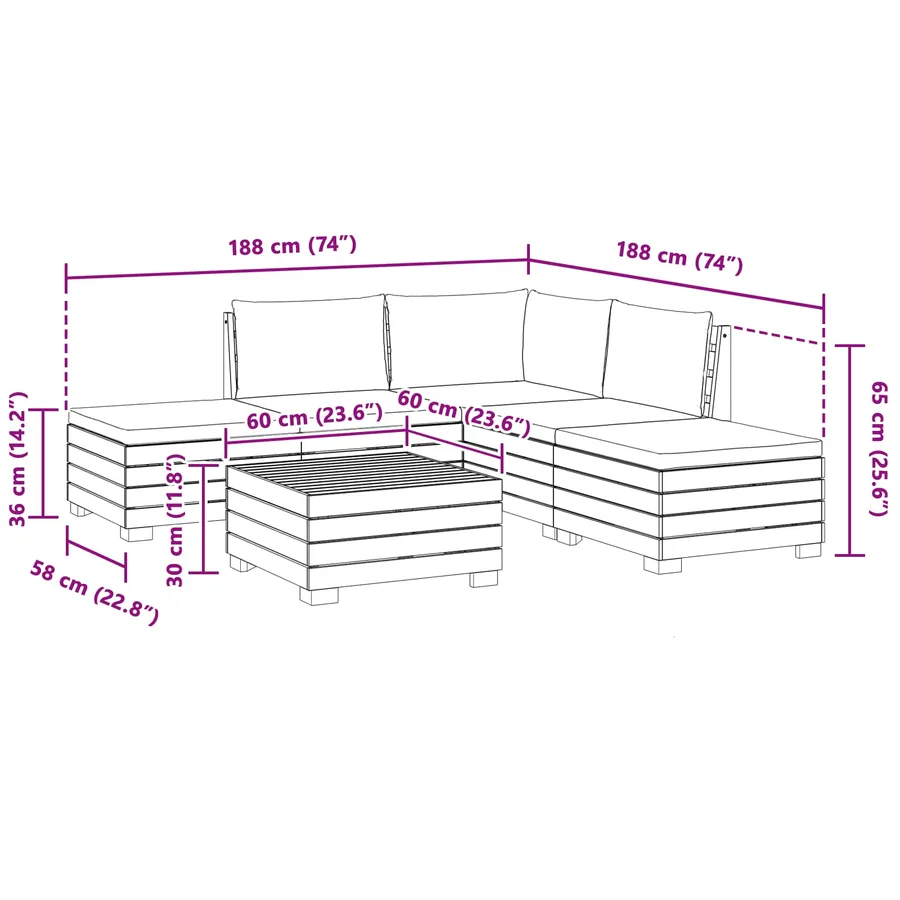 Ensemble de canapés d'extérieur avec coussin 6 Pièce Marron - 9