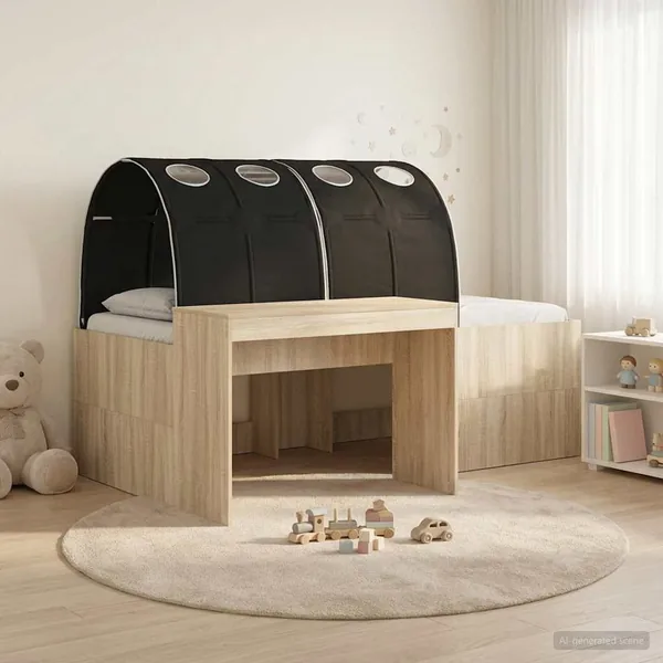 Cadre de lit avec tunnel avec étagère 3 pc Chêne Sonoma et noir