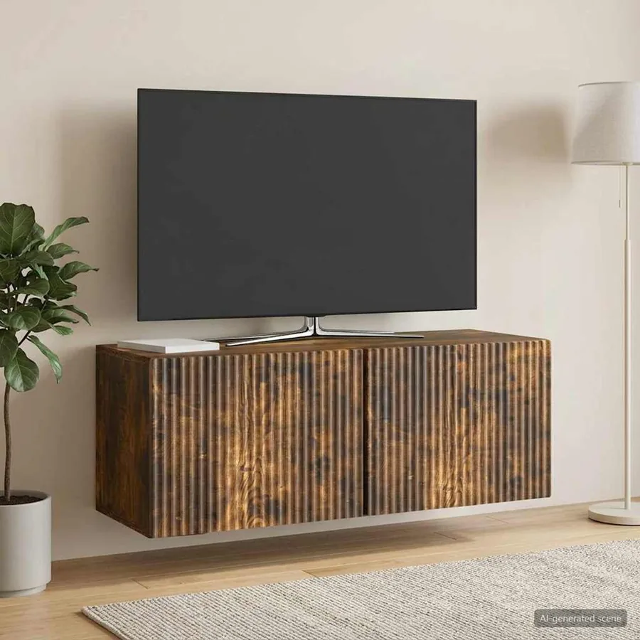 Meuble TV mural Chêne fumé 78,5 x 31 x 30 cm Bois d'ingénierie