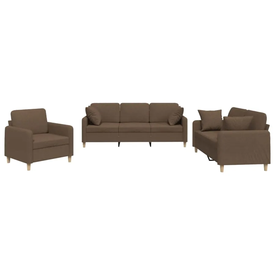 Ensemble de canapés 3 pcs avec coussins marron tissu - 2