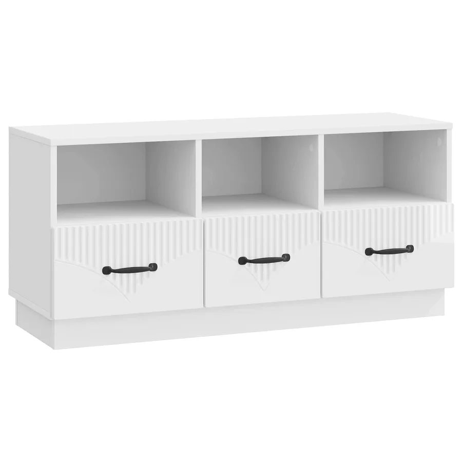 Meuble TV Blanc brillant 102 x 34,5 x 47 cm Bois d'ingénierie - 2