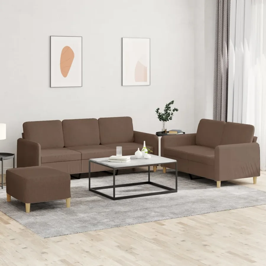 Ensemble de canapés 3 pcs avec coussins Marron Tissu
