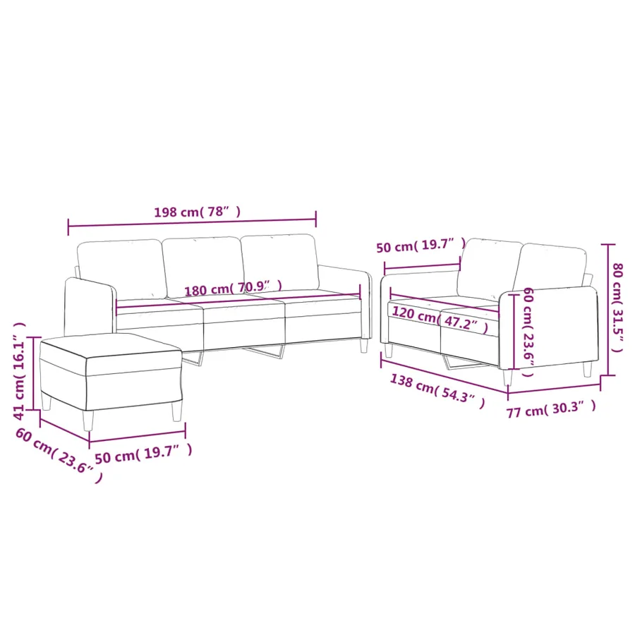Ensemble de canapés 3 pcs avec coussins Marron Tissu - 9