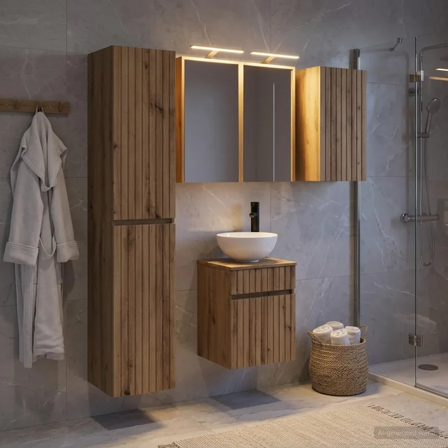 Ensemble d'armoire de salle de bain 5 pc Chêne artisanal