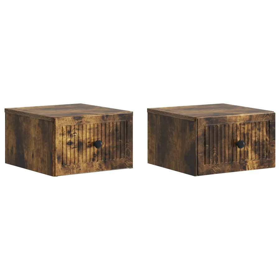 Cabinet de chevet mural 2 pcs Chêne fumé 33 x 34,5 x 20 cm - 2