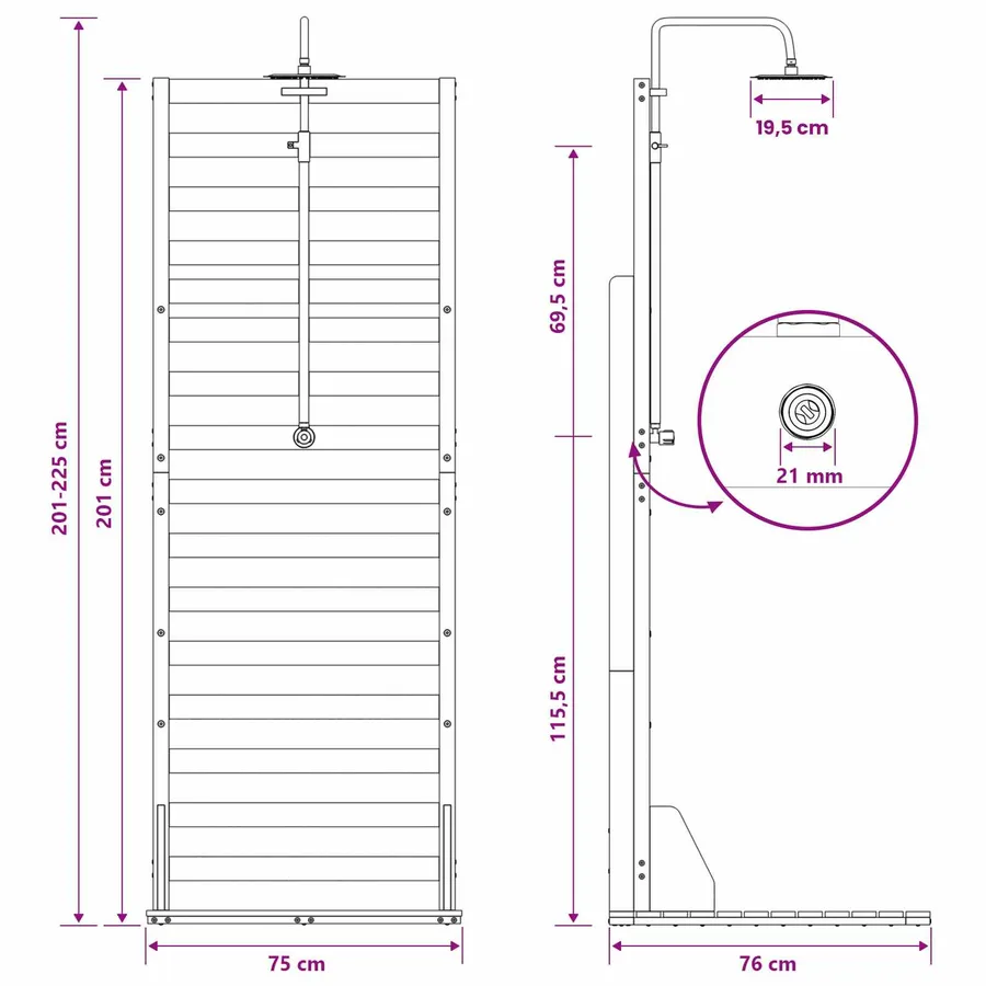 Douche d'extérieur 225 cm Blanc - 11