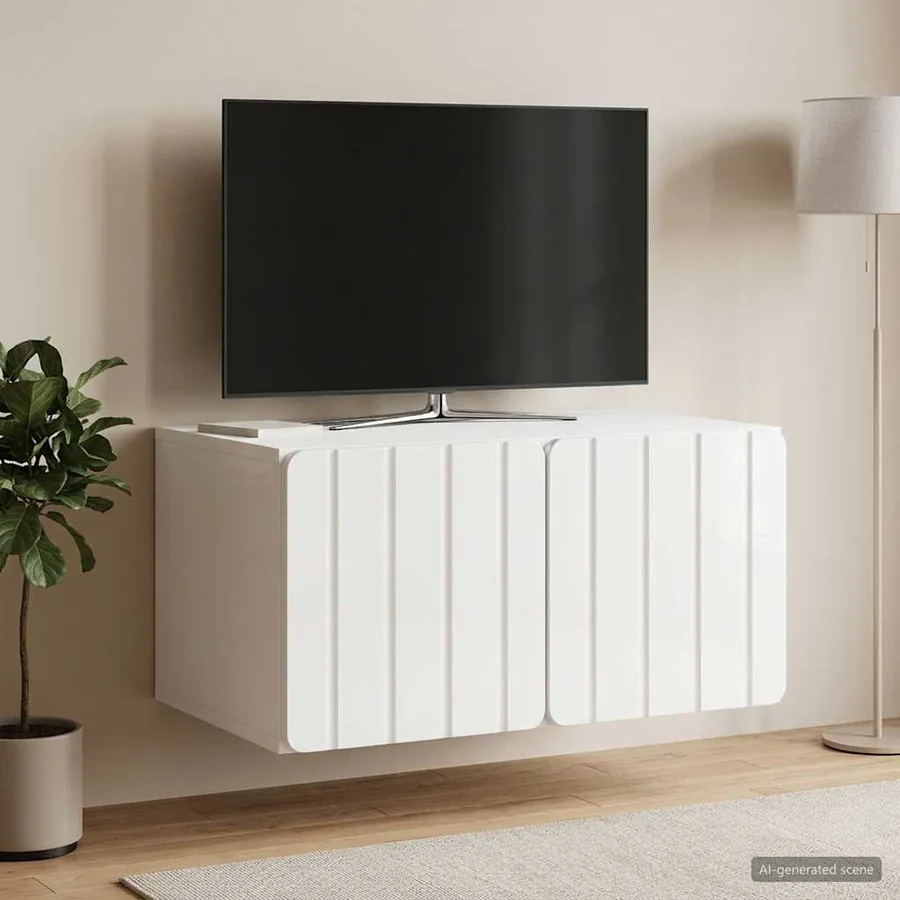Meuble TV mural 59,5 x 41 x 30 cm Blanc brillant