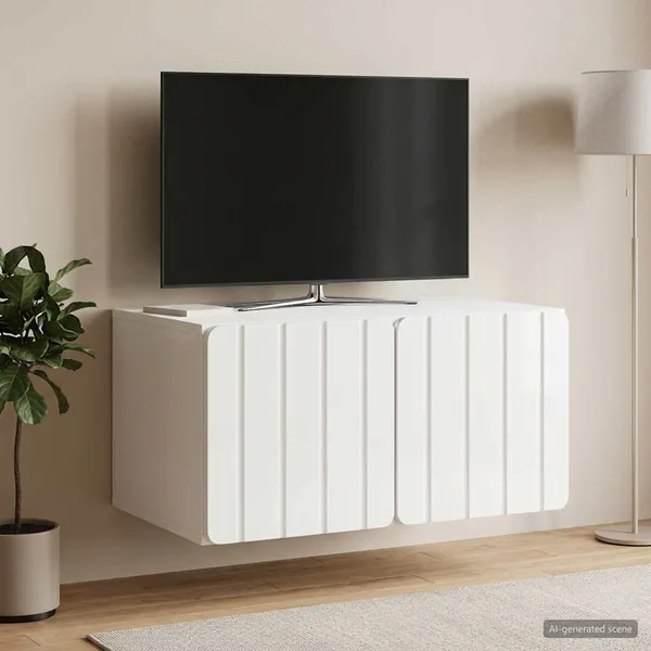 Meuble TV mural 59,5 x 41 x 30 cm Blanc brillant