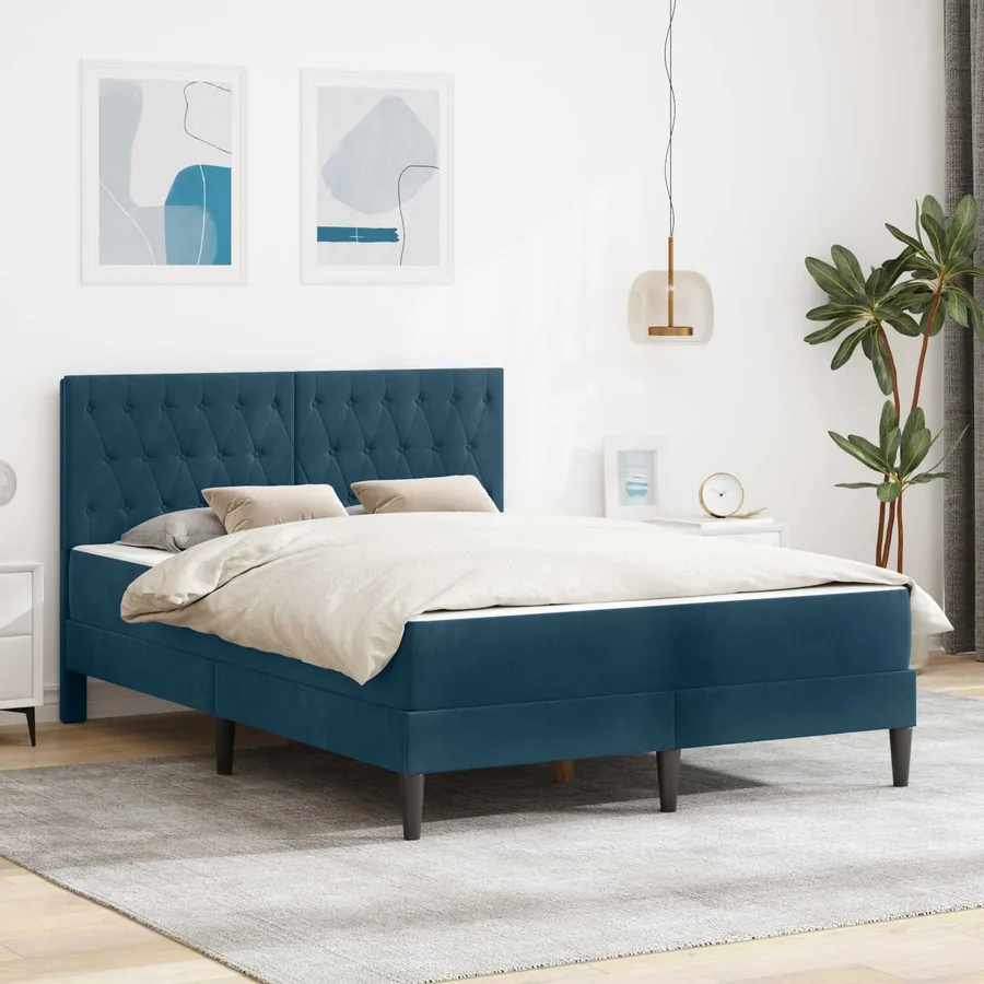 Cadre de lit avec matelas Bleu 120 x 200 cm Velours