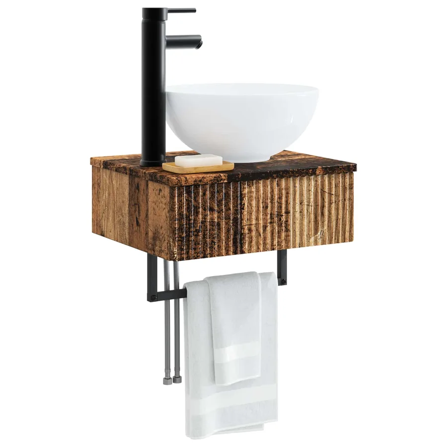 Basin de lavage mural Bois ancien 40 x 35 x 39 cm - 3