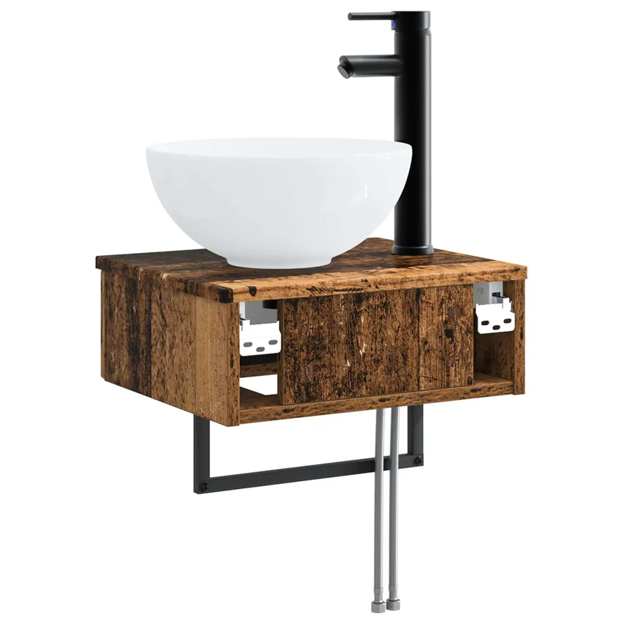 Basin de lavage mural Bois ancien 40 x 35 x 39 cm - 5