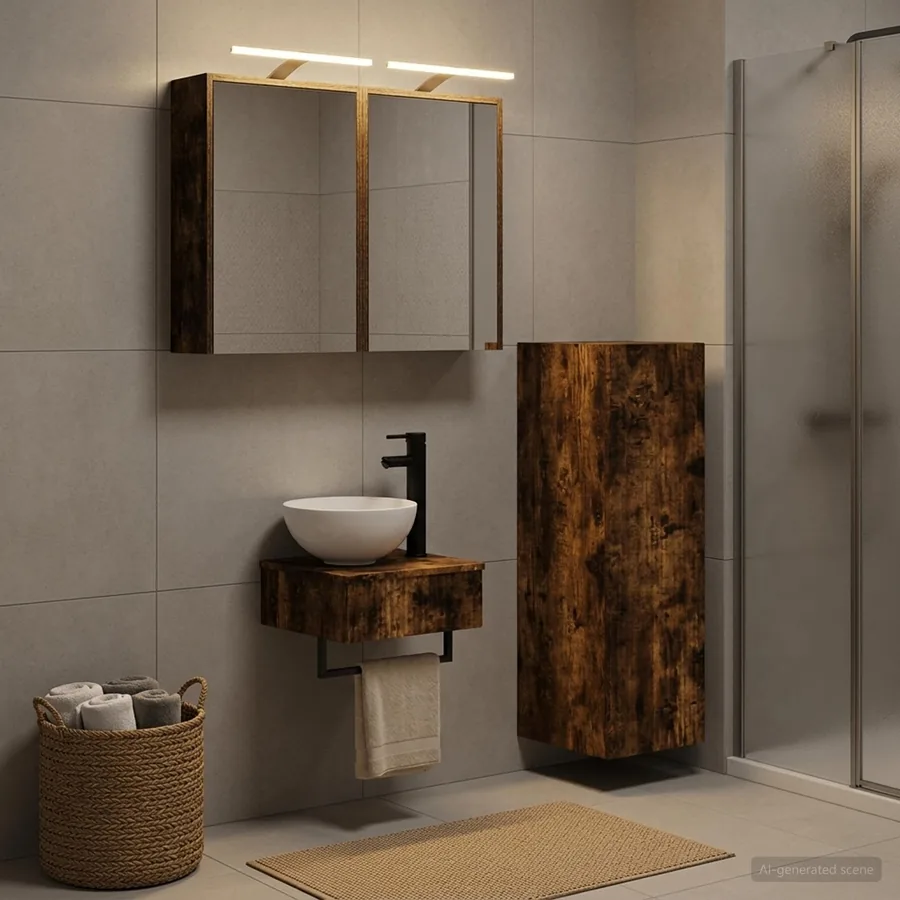 Ensemble d'armoire de salle de bain 4 pcs Chêne fumé