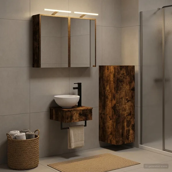 Ensemble d'armoire de salle de bain 4 pcs Chêne fumé
