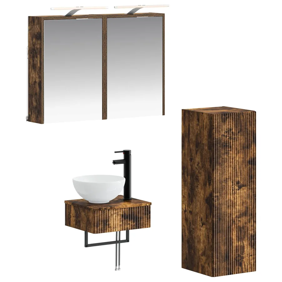 Ensemble d'armoire de salle de bain 4 pcs Chêne fumé - 2